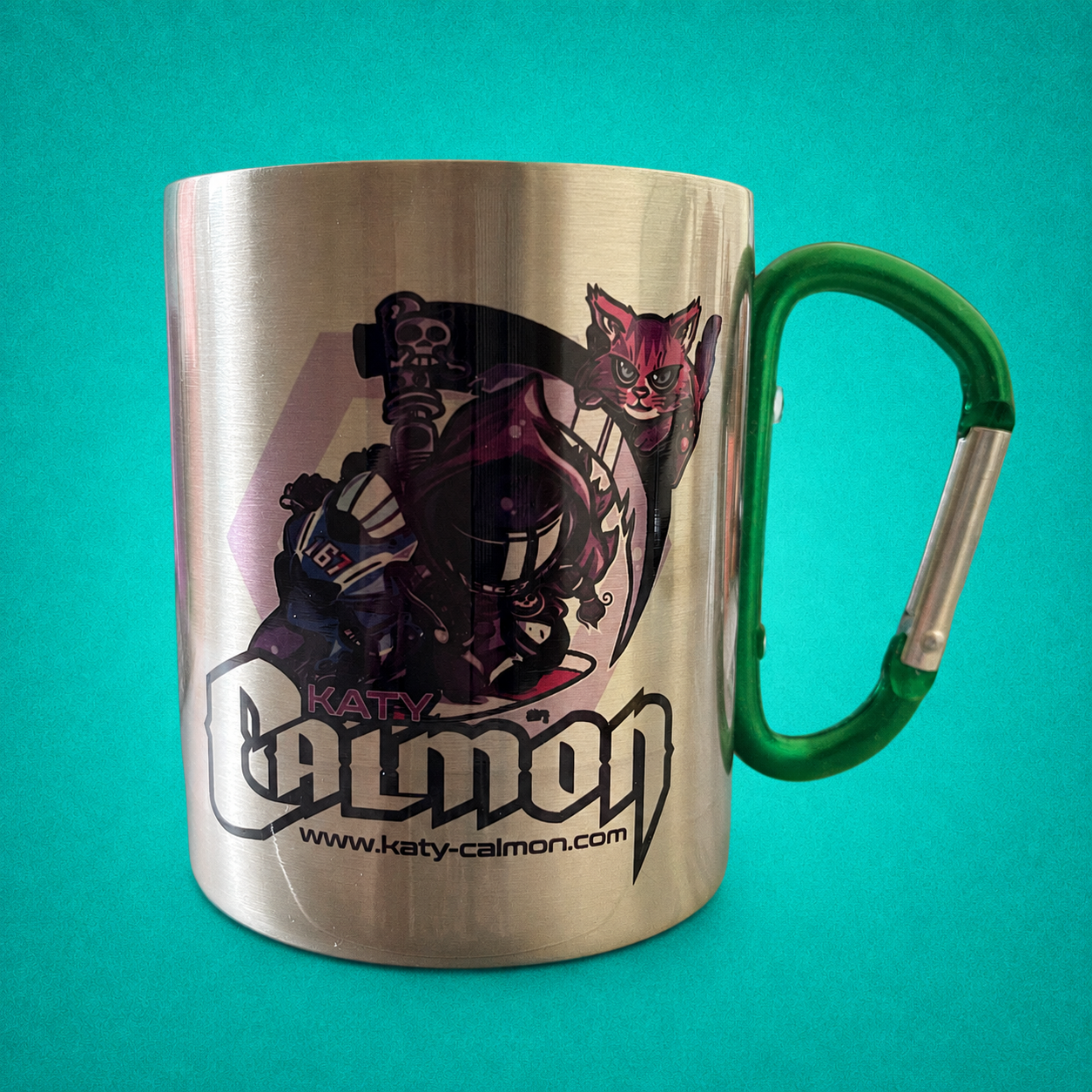 Mug inox -  Poignée mousqueton - Vert