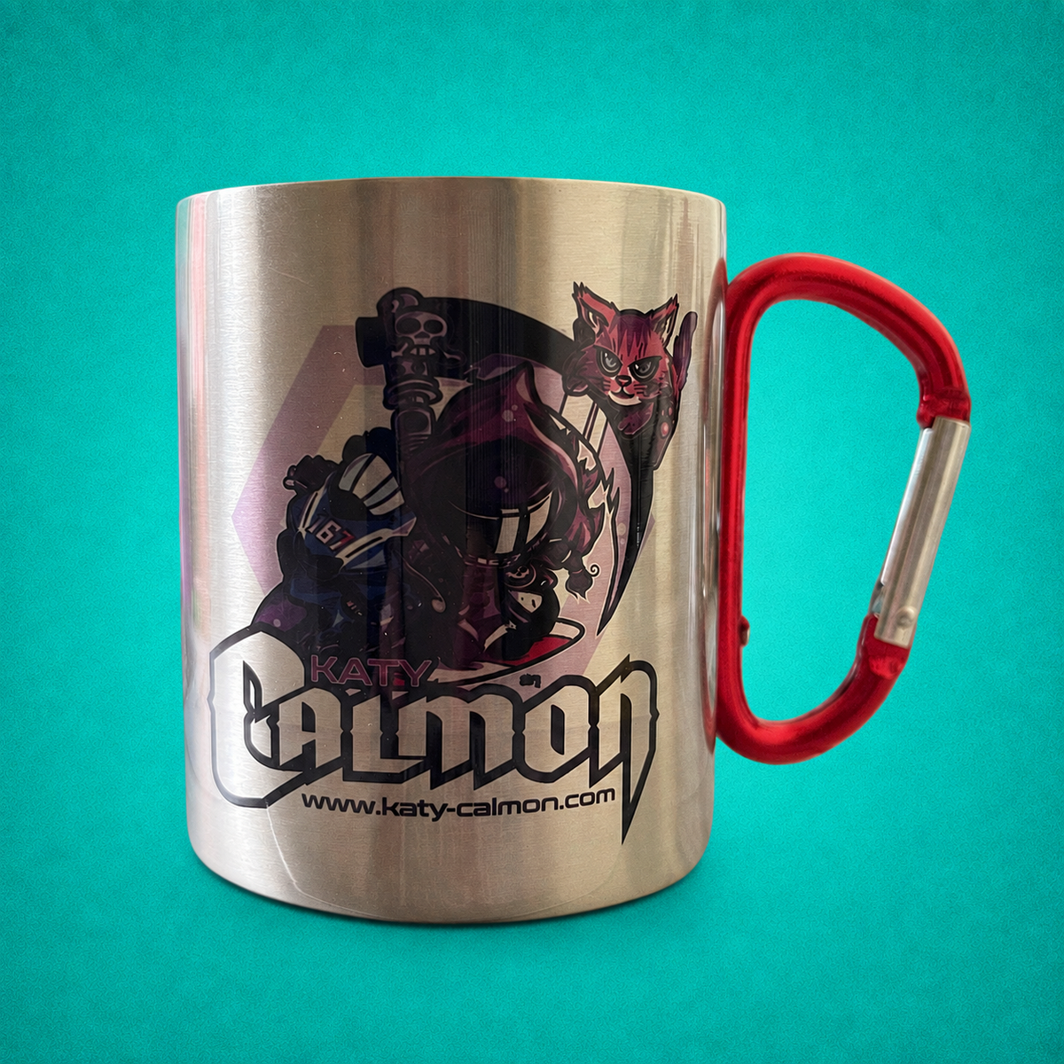 Mug inox -  Poignée mousqueton - Rouge