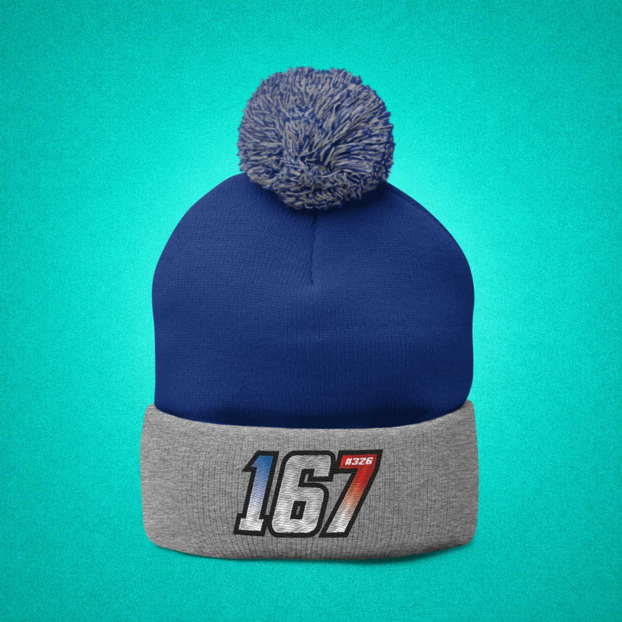 Bonnet à Pompon Heather Grey / Royal - 167