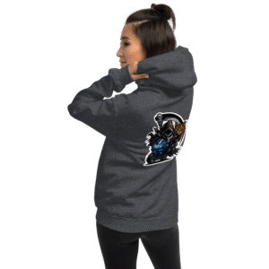 Sweat à capuche Mascotte Guerrière – Couleur Dark Heather – Unisex – Image 6